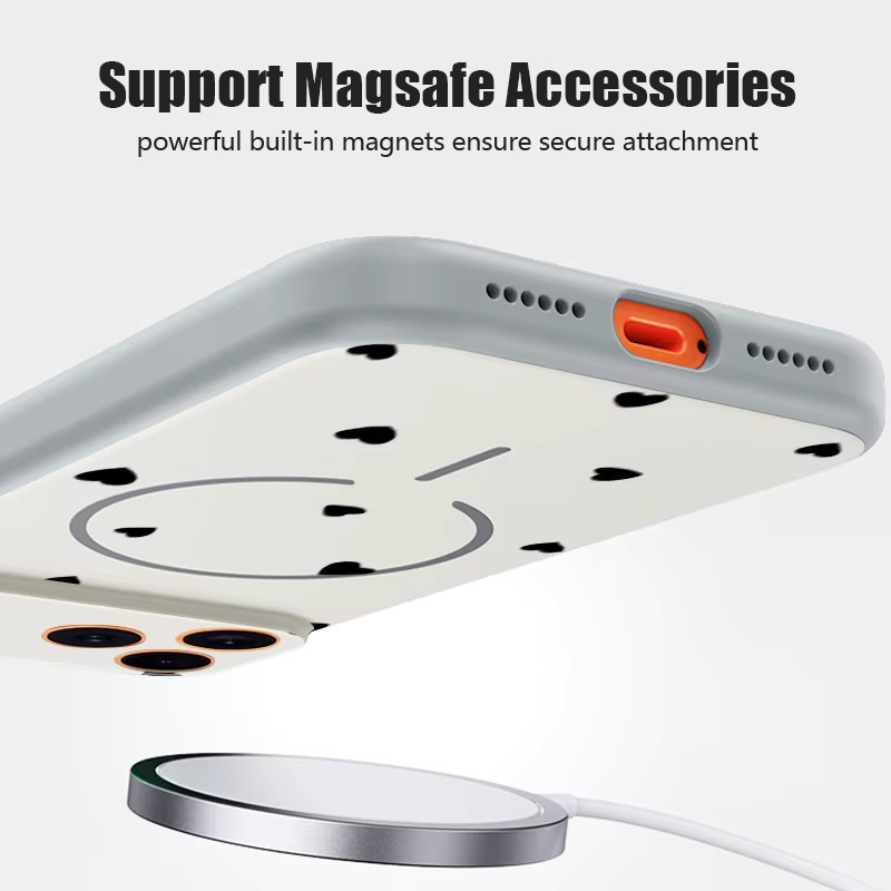 MOESOE Magnetische Handyhülle mit Herzmuster für iPhone 17 16 15 14 13 Pro Max, kompatibel mit MagSafe, inklusive Linsenschutz, Farben: Orange oder Weiß - Bild 1