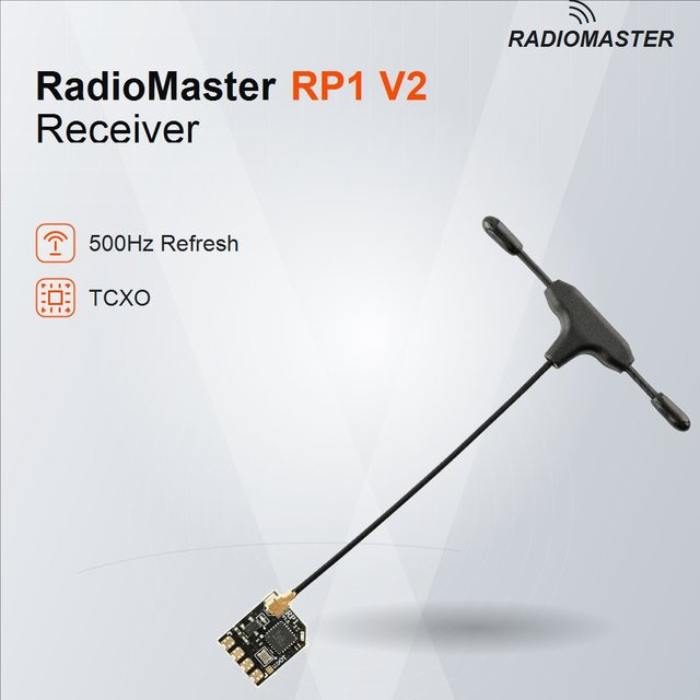 RadioMaster RP1 V2 ExpressLRS ELRS 2,4GHz Nano-Empfänger mit 65mm UFL T-Antenne in Schwarz für FPV-Renndrohnen, Whoop und RC-Flugzeuge - Bild 1