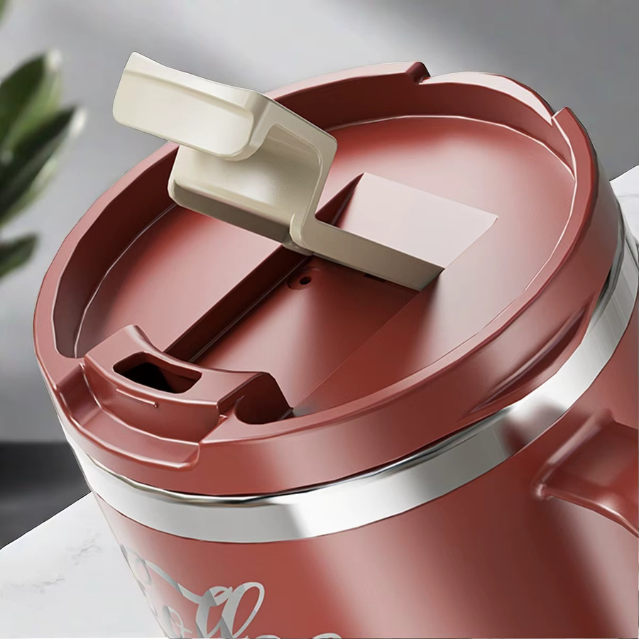 WORTHBUY Kaffeetasse aus doppelwandigem 304 Edelstahl mit Deckel und Griff, isolierter Teebecher und Milchbecher - Bild 4