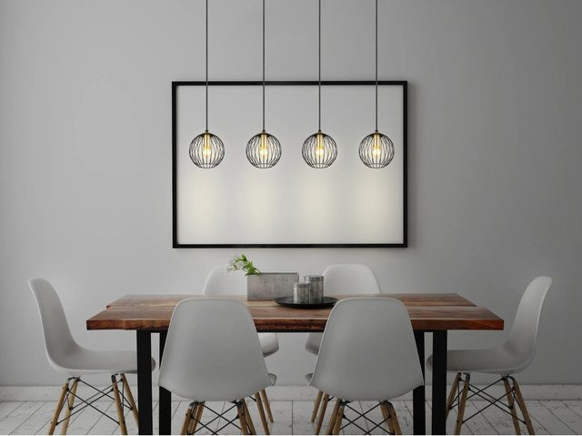 Globo Pendelleuchte Eusebius 4-flammig Schwarz Matt, B/T/H: 100 x 16 x 150 cm - Bild 1