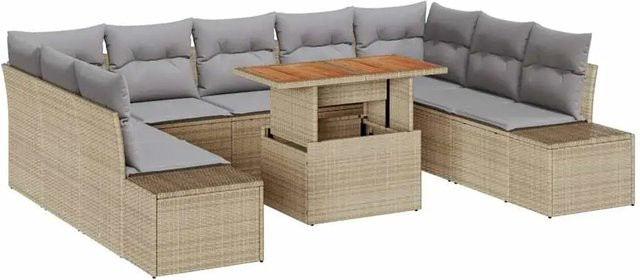 vidaXL 10-teiliges Garten-Sofa-Set aus Poly Rattan in Beige mit Stauraum und Polsterung - Bild 1