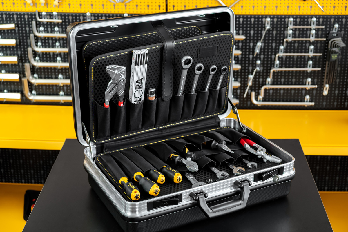 Elora Hartschalenkoffer plus Werkzeugsortiment Sanitär ELORA-1380-L WS-8M in Schwarz - Bild 1