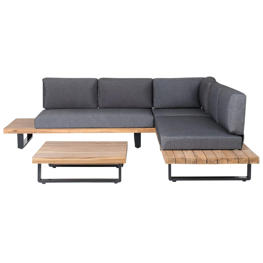 Beliani Lounge Set MYKONOS L-Form in Dunkelgrau mit Ecksofa, 2-Sitzer und Couchtisch aus Aluminium und Akazienholz, B/T/H: 255 x 255 x 76 cm - Bild 2