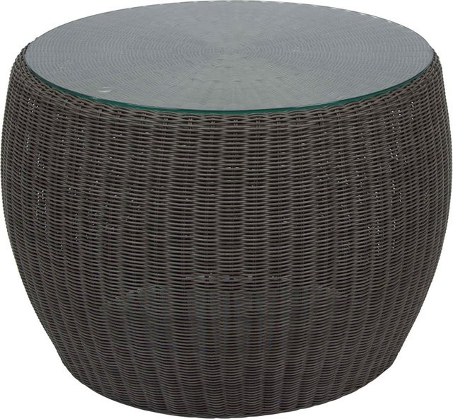 Stern ANNY Beistelltisch mit Polyrattan-Geflecht in Basaltgrau und Glasplatte, rund - Bild 1