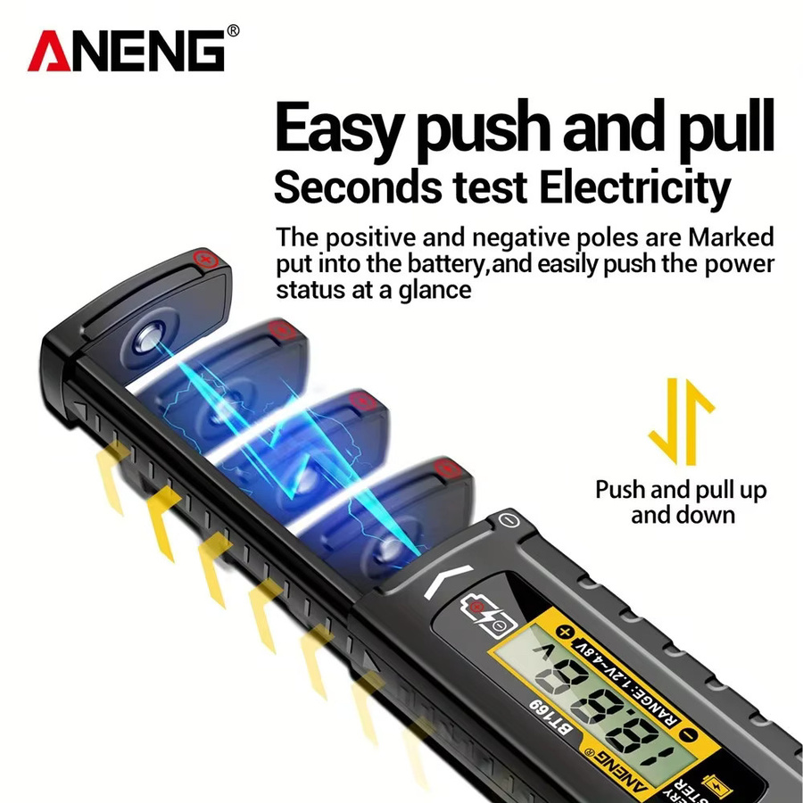2er-Set ANENG BT169 Digitaler Batterietester in Schwarz für AA, AAA, C, D, 9V, 1,5V und Knopfzellen - Bild 2