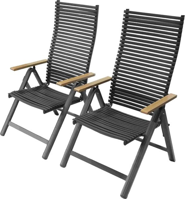 LECO Klappstuhl Juno 2er-Set aus Aluminium mit Armlehnen in Anthrazit/Grau - Bild 1