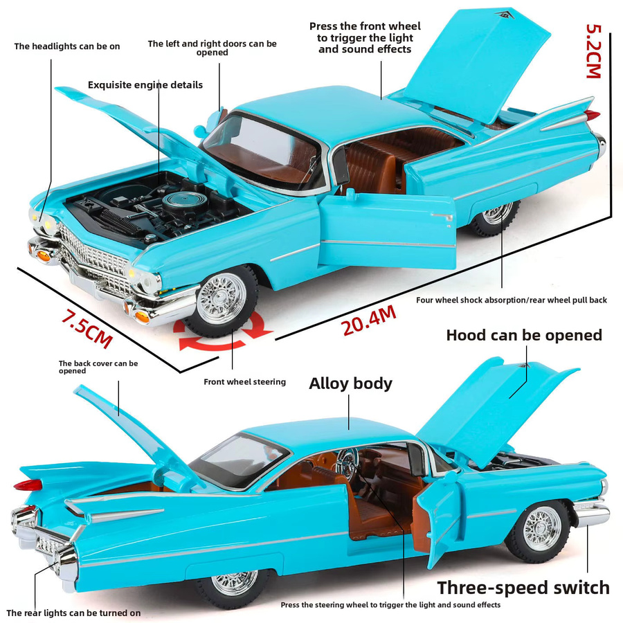 MINI AUTO 1960 Eldorado Große Rakete, Modellauto, Metall, mit Licht und Sound, 1:24 - Bild 1