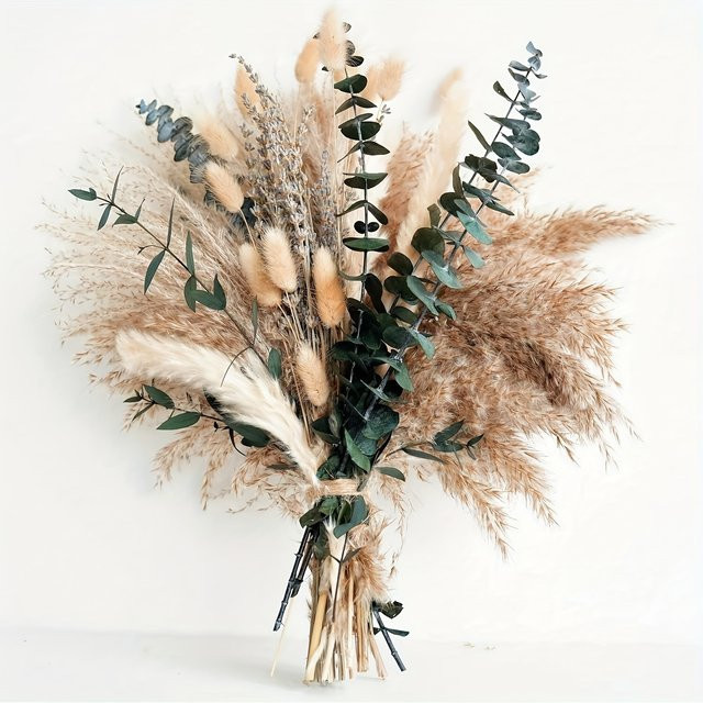 90 Stück getrocknete Pampasgras-Blumen in Beige von YN HI FLOWER ENJOY YOUR LIFE für Boho-Dekoration, Hochzeit und Festival - Bild 1