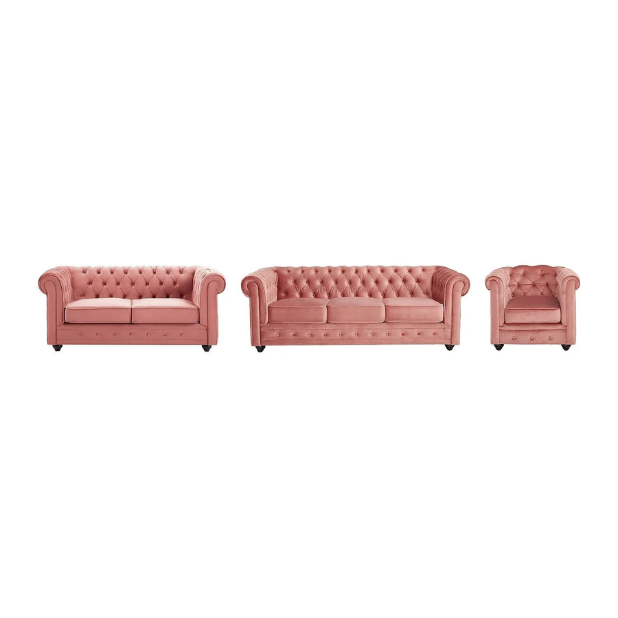 Vente-unique Chesterfield Couchgarnitur aus Samt in Puderrosa mit 3-Sitzer-Sofa, 2-Sitzer-Sofa und Sessel, B/T/H: 205 x 82 x 165 cm - Bild 2