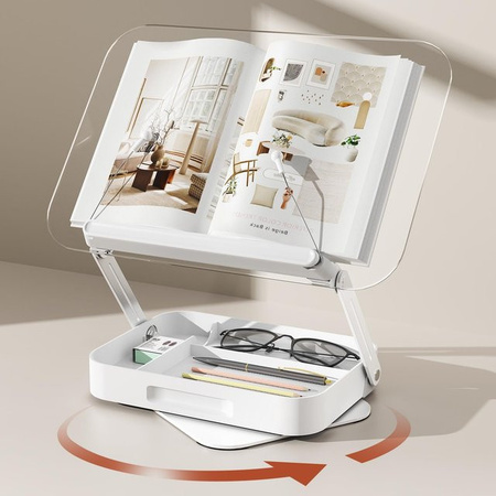 BEISHI Buchständer aus Acryl in Transparent mit 360 Grad drehbarem Sockel und Stauraum, verstellbarer und faltbarer Desktop-Riser für dein Lesen