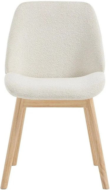 Vente-unique Stuhl Leyada in Creme mit Bouclé-Stoff und Kautschukholz Gestell im skandinavischen Design, Breite: 56,5 cm, Tiefe: 48,5 cm, Höhe: 84 cm - Bild 1