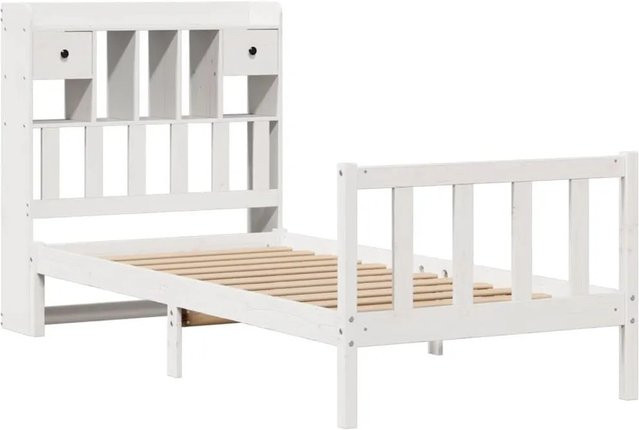 vidaXL Massivholzbett aus Kiefer mit Kopfteil und Regal in Weiß, B/T/H: 75 x 190 x 110 cm - Bild 1