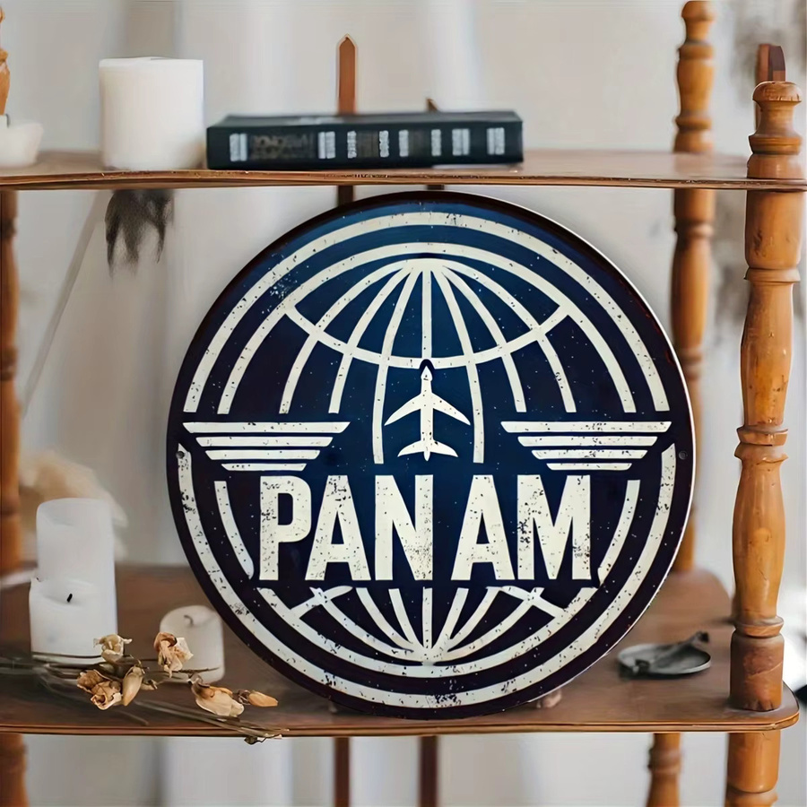 Potdemiel Vintage Pan Am Airways Aluminiumschild Rund in Blau mit Gravur als Retro-Wandkunstdekoration, Durchmesser: 20 cm - Bild 4