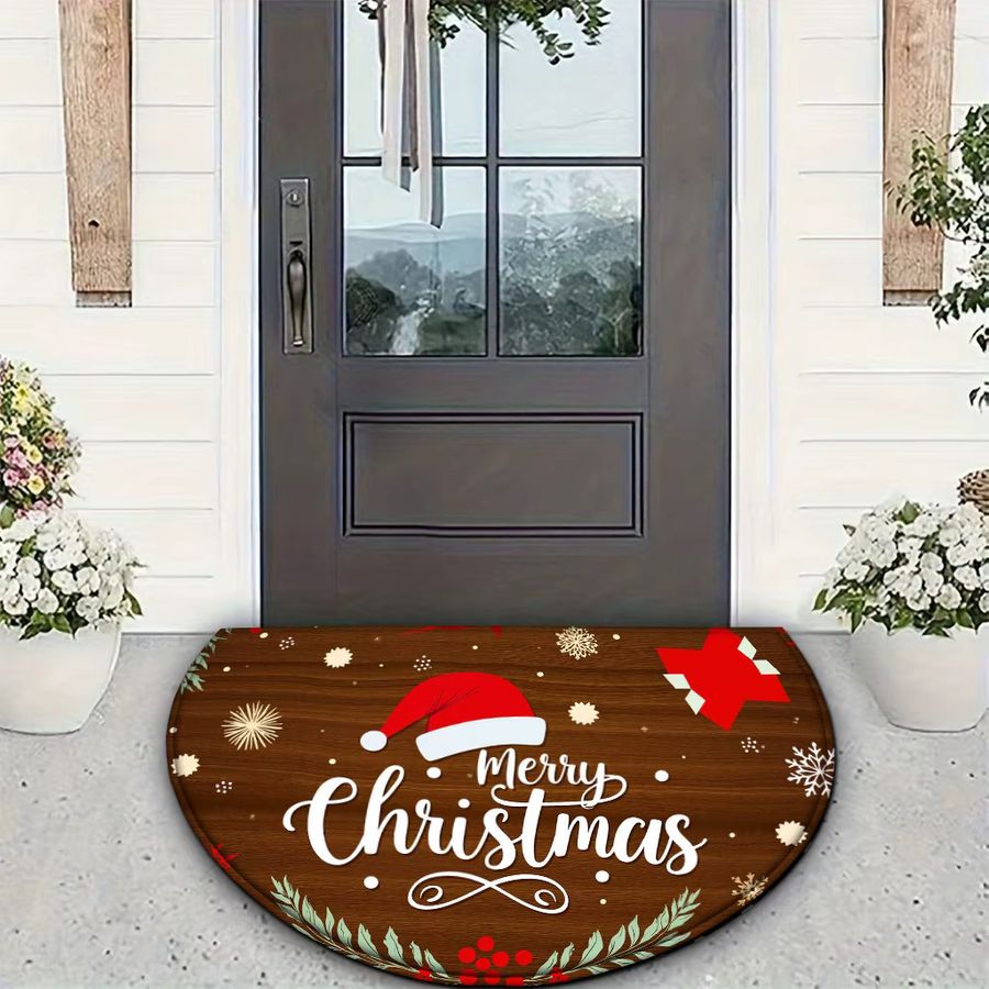 Halbkreisförmige Fußmatte mit Weihnachtsmotiv von VIKAMA in Multicolor, rutschfester Flurteppich für Wohnzimmer und Schlafzimmer - Bild 2