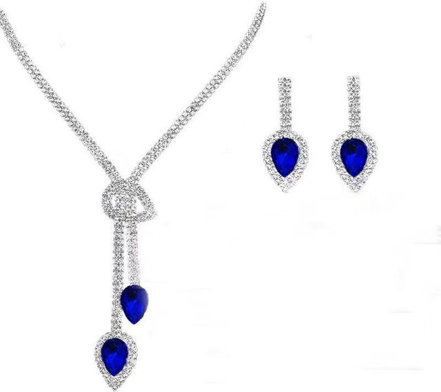 Schmuck-Set Halskette und Ohrringe, Kupfer, blau, Zirkonia, Kristall, Damen - Bild 1
