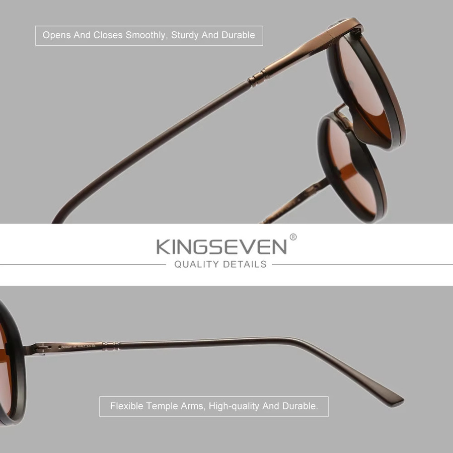KINGSEVEN Sonnenbrille, Rund, Vollrand, Metall, Schwarz, Unisex, polarisiert - Bild 3