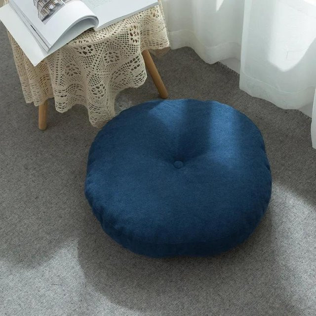 Rundes Sitzkissen aus Leinen von Yiran Furniture in Blau mit Seidenbaumwollkern, Durchmesser: 42 cm, Höhe: 8 cm - Bild 1