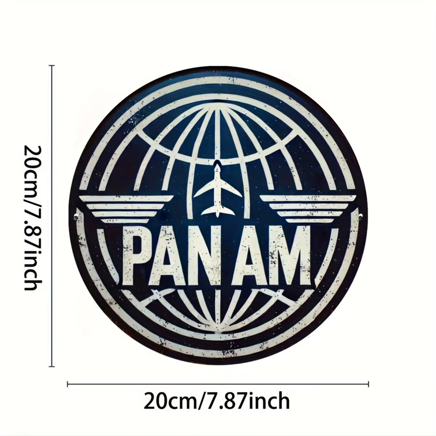 Potdemiel Vintage Pan Am Airways Aluminiumschild Rund in Blau mit Gravur als Retro-Wandkunstdekoration, Durchmesser: 20 cm - Bild 2