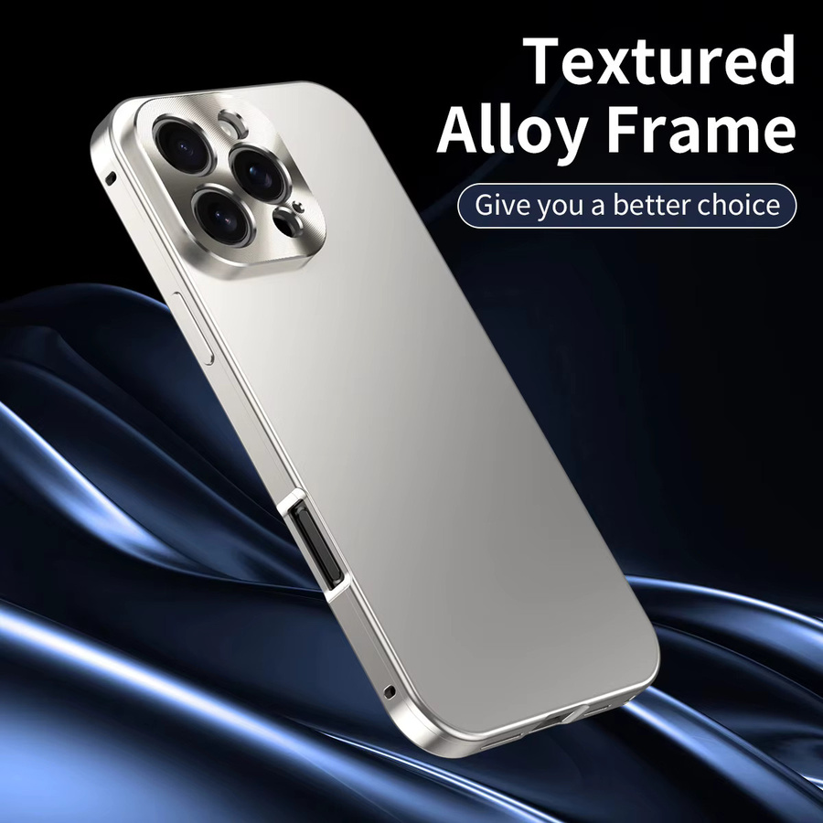 dcoud Stoßfeste Handyhülle mit Metallrahmen aus Aluminium und CD-Muster für iPhone 16 und iPhone 15 Pro Max in Titanium Color - Bild 2