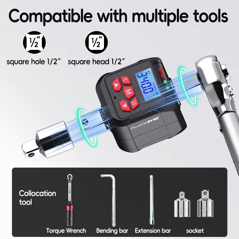 MoveCrab Digitaler Drehmomentadapter-Kit in Schwarz mit 1/2 Zoll Antrieb, 10-400 Nm Drehmomentbereich und 500 Speicherplätzen - Bild 5