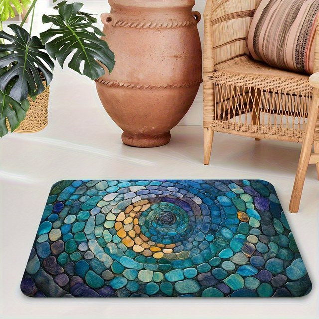 VIKAMA Spiral-Badezimmerteppich in Multicolour, saugfähig und rutschfest mit Kieselstein-Design - Bild 1