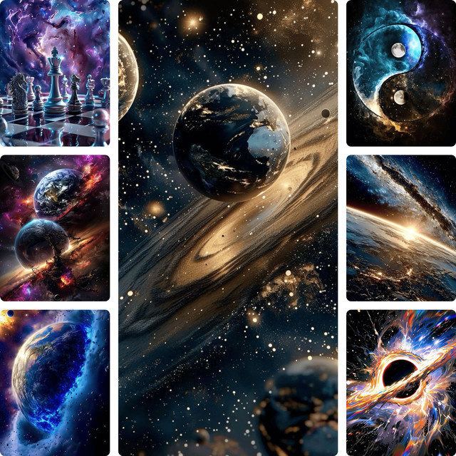 KAYOU Weltraum Goldene Planeten im kosmischen Sternenhimmel, Puzzle, 500 Teile - Bild 1