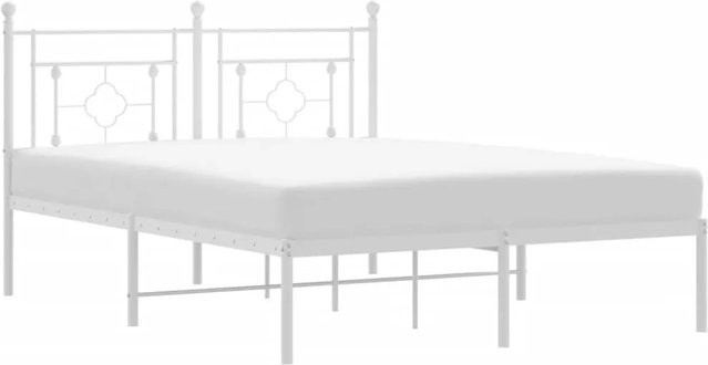 vidaXL Bettgestell aus Metall mit Kopfteil in Weiß, B: 142 cm, L: 196 cm, H: 97 cm - Bild 1