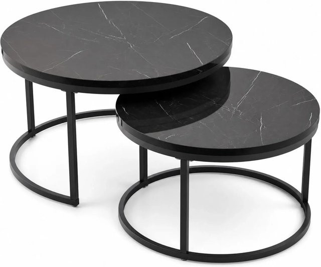 okwish Couchtisch 2er-Set aus MDF und Metall in Schwarz, quadratisch, B/T/H: 87 x 87 x 13 cm - Bild 1