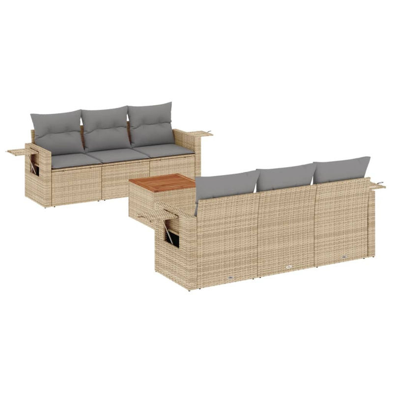 Vidaxl 7-teiliges Gartenmöbel-Set aus Polyrattan und Akazie mit Kissen in Beige - Bild 2