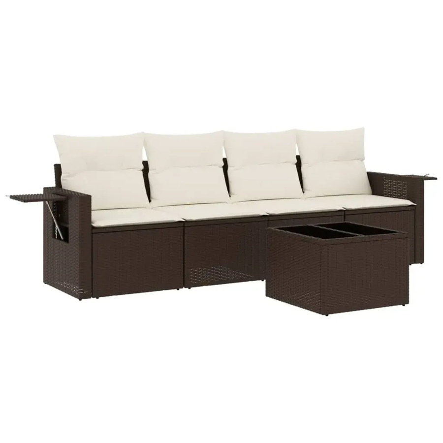 vidaXL 5-teilige Garten-Sofagarnitur aus Poly-Rattan mit Kissen in Braun und Cremeweiß - Bild 2