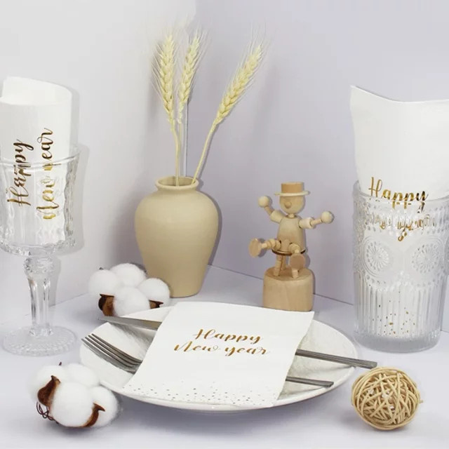 GUANYAO Einweg-Papierservietten mit Goldprägung für Weihnachten und Silvester, 20 Stück, Weiß/Gold - Bild 1