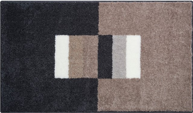 Rutschfeste Badematte in Beige mit grafischem Design aus 100% Polyacryl, für Fußbodenheizung geeignet - Bild 1
