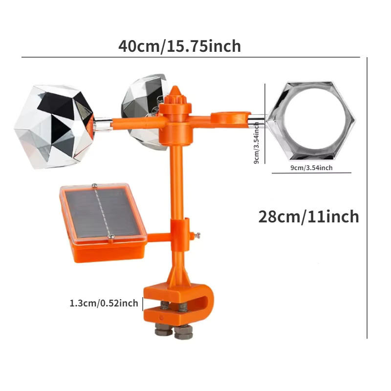 NOCCLILI Solarbetriebener 3-in-1 Vogelvertreiber mit Ultraschall, Windbewegung und reflektierendem Blitz in Orange - Bild 4