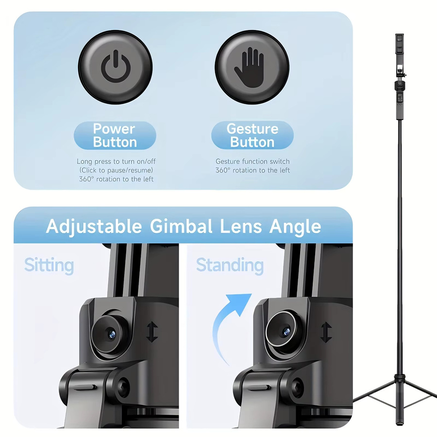 LISCN C17 Auto Face Tracking Stativ Selfie Stick für Video, Vlog und Live-Stream, Schwarz, Höhe: 1,63 m - Bild 2