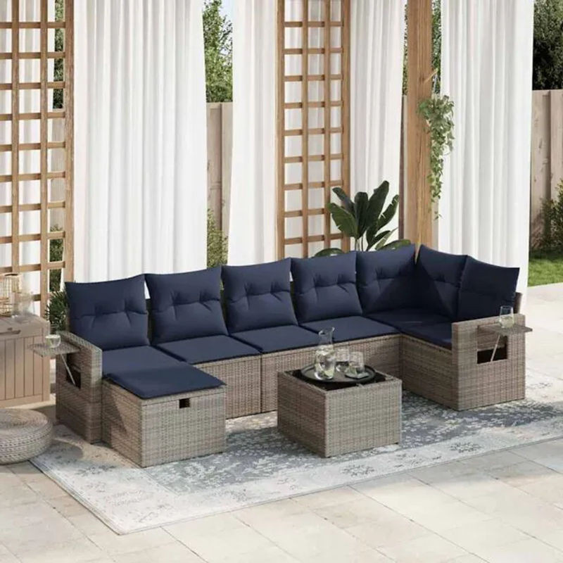 8-tlg. Garten-Sofagarnitur mit Kissen aus Poly-Rattan in Grau von vidaxl - Bild 1