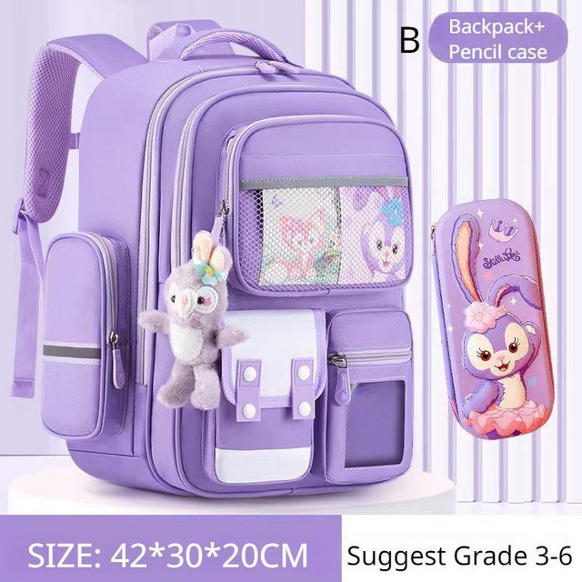 TongMeng Bag Supplies Ultraleichter Schulranzen 3-teiliges Set Wasserdichter Schultaschen-Rucksack für Schüler Klasse 3 bis 6 Unisex Violett - Bild 1