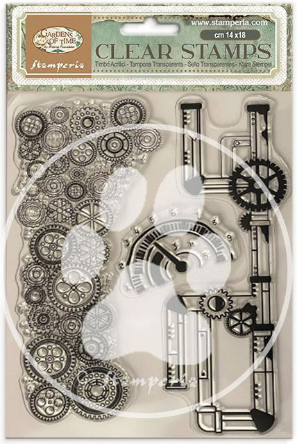 Stamperia Clear-Stamps Gardens of Time mit Zeitröhren und Uhren aus Silikon, Durchsichtig - Bild 1