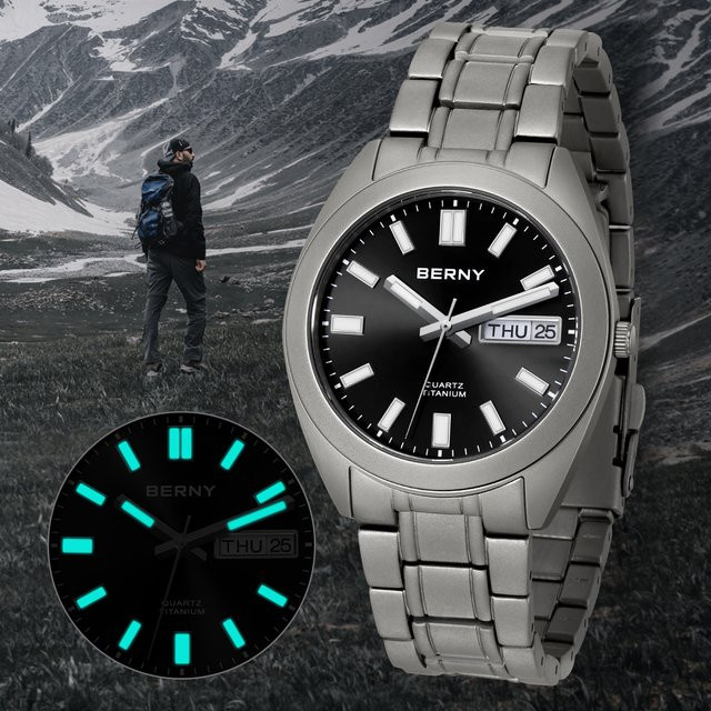 BERNY Armbanduhr Titan, Quarz, 10 ATM, Herren, Schwarz - Bild 1