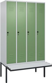 C+P Spind Classic PLUS Garderobenschrank mit Sitzbank, 4 Abteile, Lichtgrau, B/T/H: 212 x 120 x 81,5 cm - Bild 1
