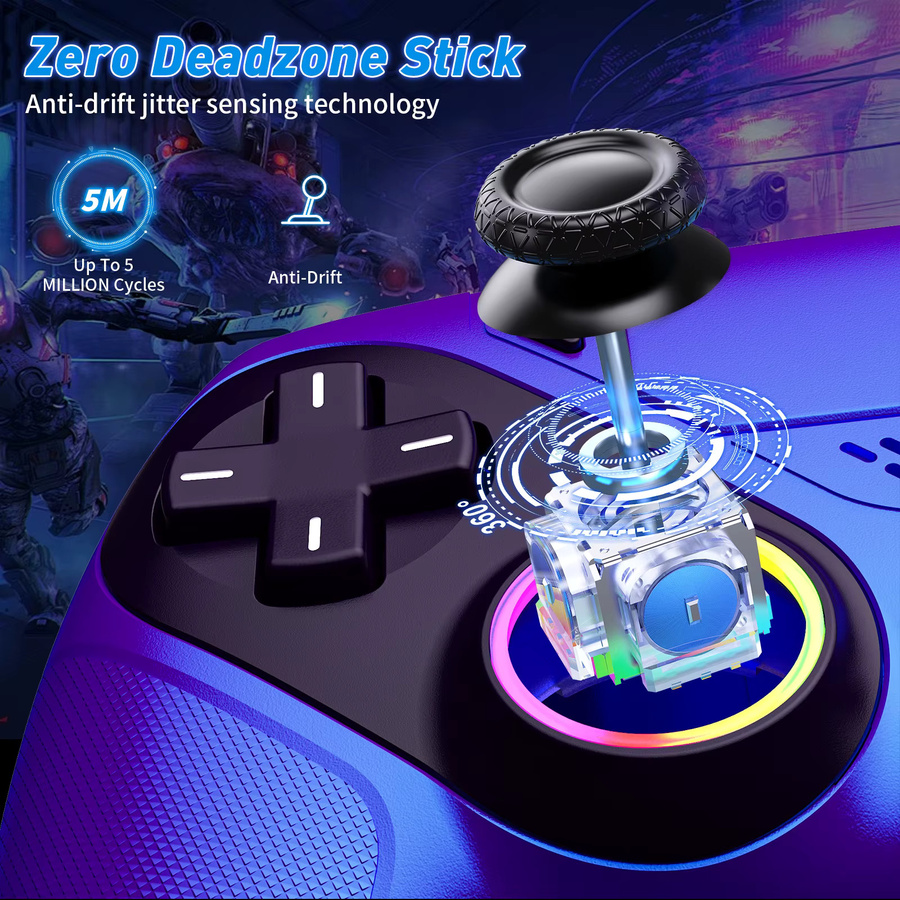 Bonacell Wireless-Controller mit RGB-Licht für PS5, PlayStation Pro, Slim und PC, Hall-Effekt-Gamepad in Grau mit Makro- und Turbo-Funktion ohne Drift-Effekt - Bild 2