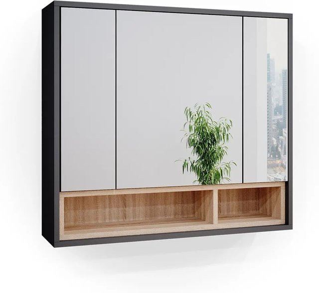 Vicco Badspiegelschrank Beatrice 3-türig mit Ablage, Anthrazit/Sonoma, Breite: 80 cm, Höhe: 72 cm, Tiefe: 20 cm - Bild 2