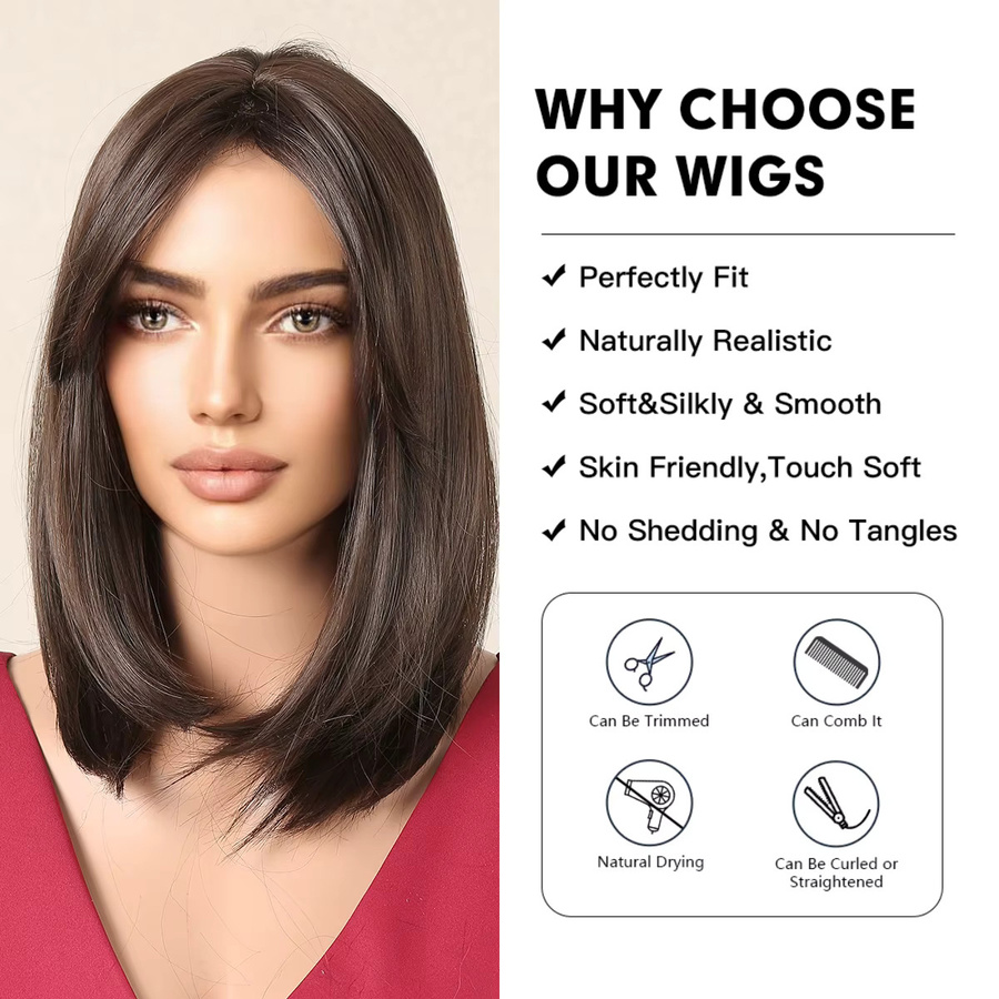 EASIHAIR Perücke, Ombre, braun schwarz, kurz geschichtet, mit Pony, Damen - Bild 3