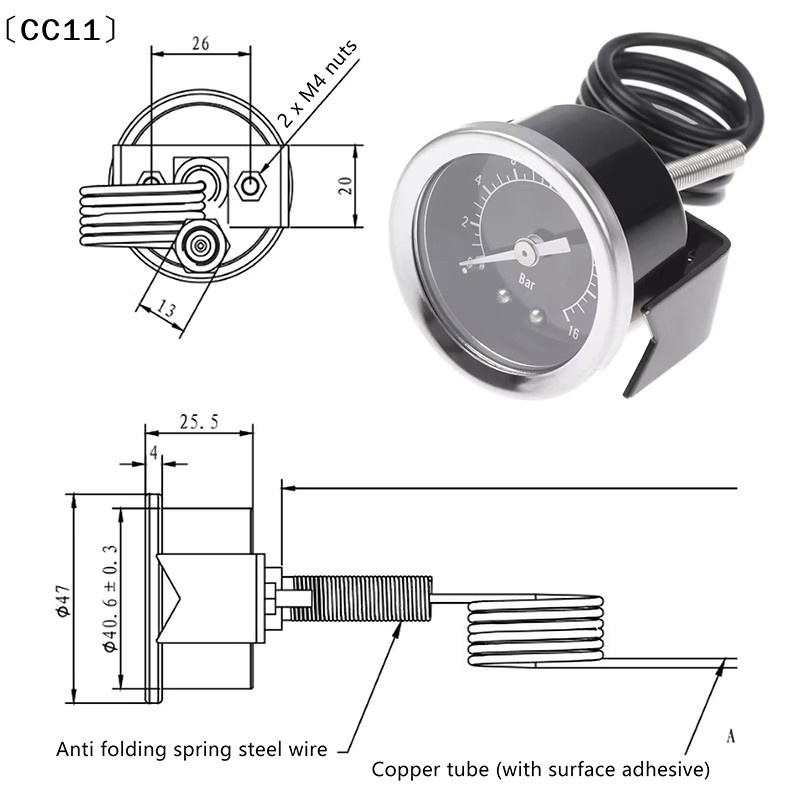 KuZHEN Hochdruckmessgerät für Espresso-Kaffeemaschinen mit 16 Bar, kompatibel mit Y40 Dampfgenerator, Modell CC11 - Bild 4