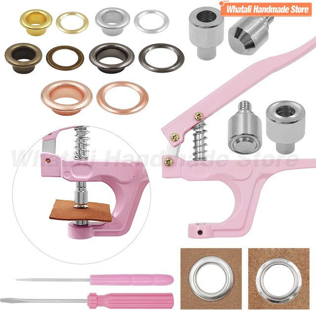 Metall-Ösen Set mit Einstellwerkzeug für Lederarbeiten in Multicolour, Metall-Lochringe mit Unterlegscheiben aus Stahl für Taschen, Schuhe und Zubehör, Größen 4-10mm - Bild 1