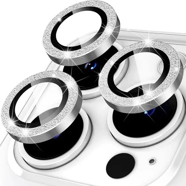 Glitzer-Diamant-Strass Kamera-Schutz aus gehärtetem Glas für Apple iPhone 17 Pro Max, 16, 15, 14, 13 in Silber - Bild 1
