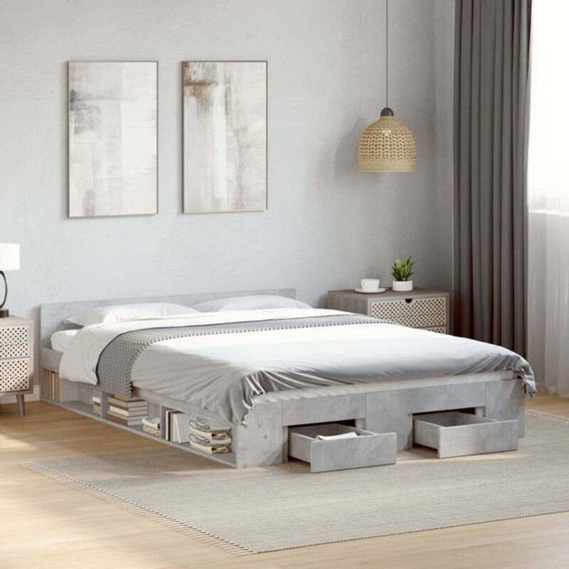 Vidaxl Funktionsbett mit Schubladen aus Holzwerkstoff in Grau, Modernes Bettgestell B: 135 cm, L: 190 cm - Bild 1