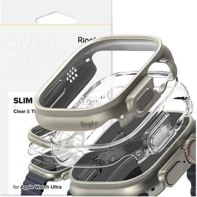 Ringke Slim 2er-Pack Schutzhüllen für Apple Watch Ultra 1 und 2 (49 mm) in Transparent und Titanium Grey - Bild 1