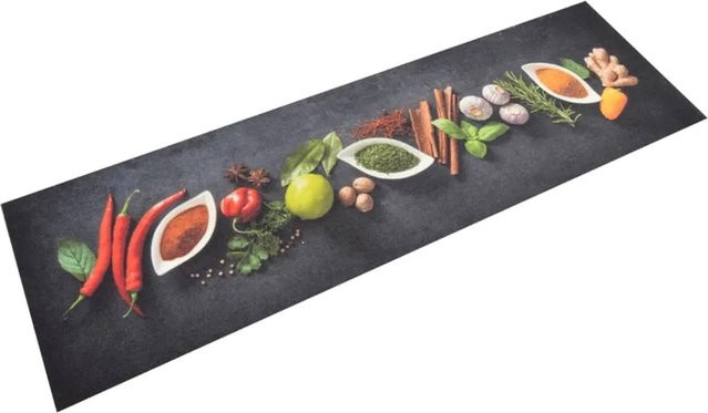 vidaXL Küchenteppich mit Gewürzdruck in Dunkelgrau, Waschbar und Rutschfest, B/T: 45 x 150 cm - Bild 1