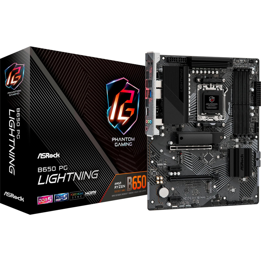 ASRock B650 PG Lightning Mainboard ATX mit AMD B650 Chipsatz, Socket AM5, DDR5, USB-C und 2,5 Gigabit LAN in Schwarz/Grau - Bild 1