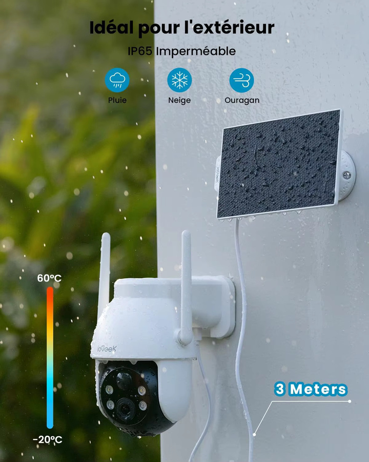 ieGeek Solar-Überwachungskamera für den Außenbereich mit 2K 3MP Auflösung, 360 Grad PTZ, Akku, PIR-Bewegungssensor und farbiger Nachtsicht in Weiß - Bild 4